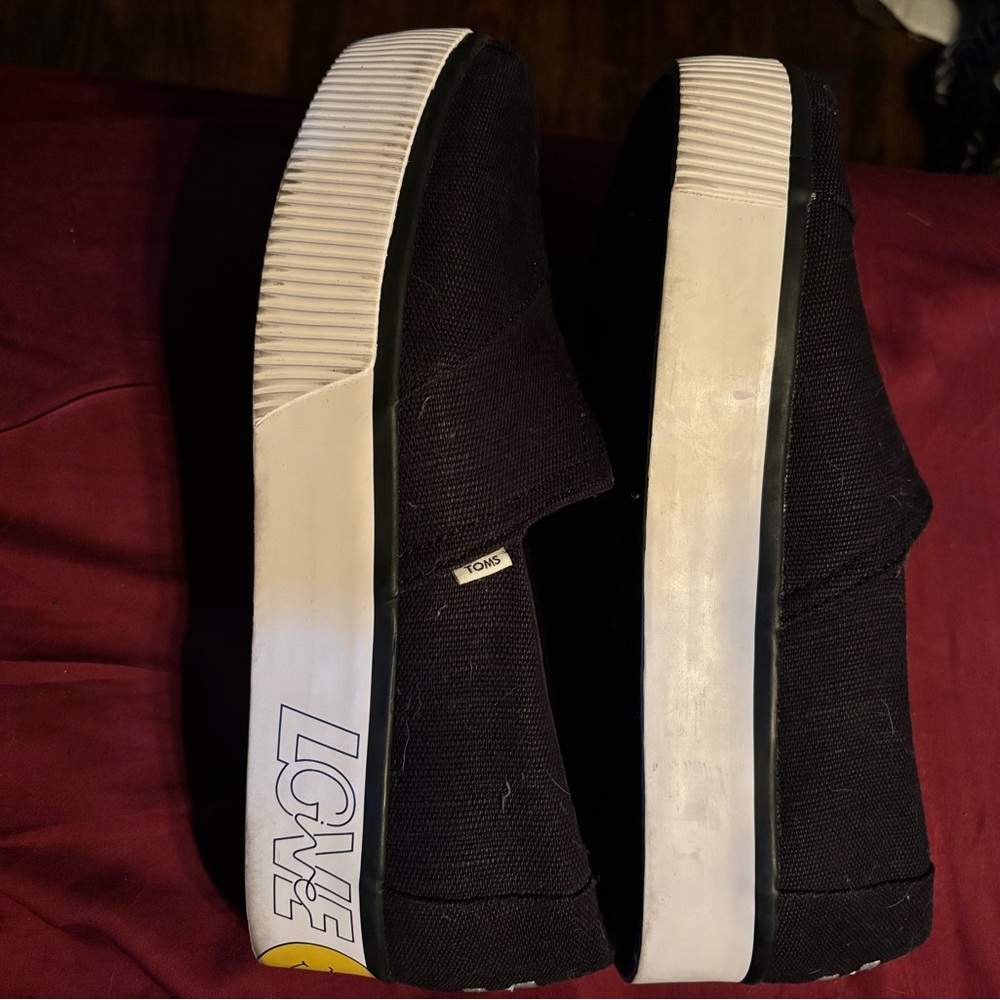 Toms Womens Alpargata Boardwalk Black GIVE LOVE Size 10.